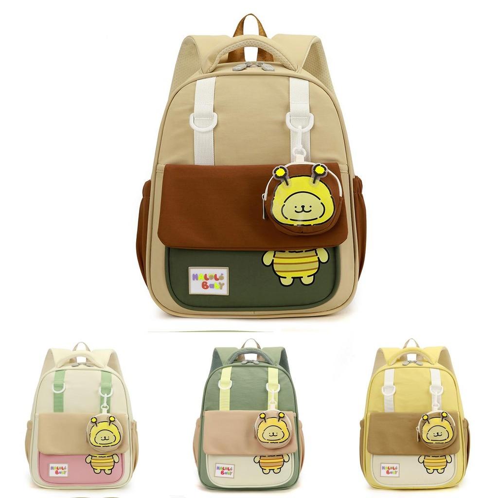 Childrens Bee Pattern Cartoon Backpack With Curved Shoulder Straps For School And Kindergarten
