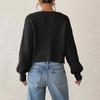 Women's Solid Color Button-Up Cardigan Deep V-Neck Short Loose-Fitting Jacket Casual Top