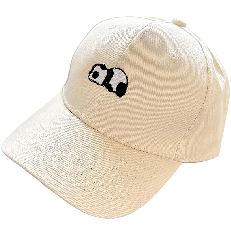 

[Dust Stroke] cap panda embroidery size adjustment belt One point animal animal men s ladies hat (beige)