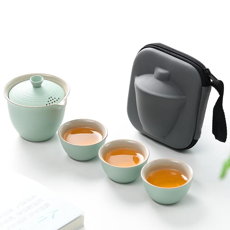 Travel Tea Set Quick Cup Portable Camping Outdoor Travel Brewing Tea Cup One Pot Three Cups Teapot