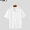 INCERUN Summer Men Short Sleeves Front Lace Patchwork See Through Loose Shirts