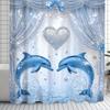 Vintage Dolphin Heart Print Shower Curtain Set With 12 Hooks For Bathroom Decor Home Accessories