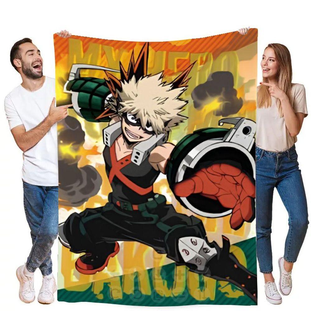 My Hero Academia Bakugo Action Pose Fleece Blanket - Vibrant and Cozy Anime Throw with Spiky Blonde Hair Design, Perfect for Fan