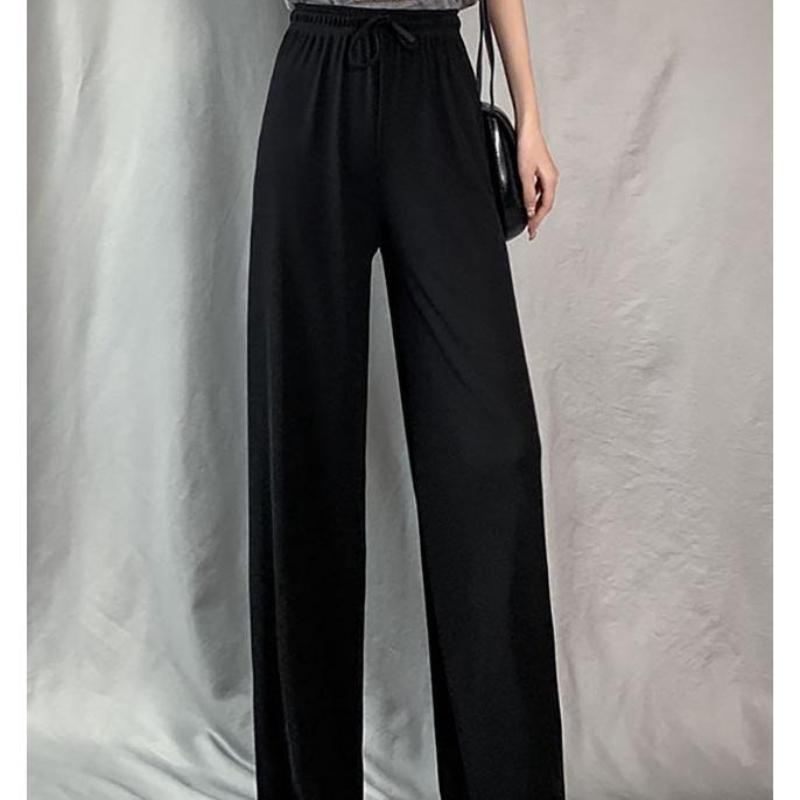 Pantalones de Mujer de Pierna Ancha de Seda Helada de Cintura Alta - Finos de Primavera/Verano, Largos hasta el Suelo, Holgados, de Pierna Recta, Diseño Casual con Caída