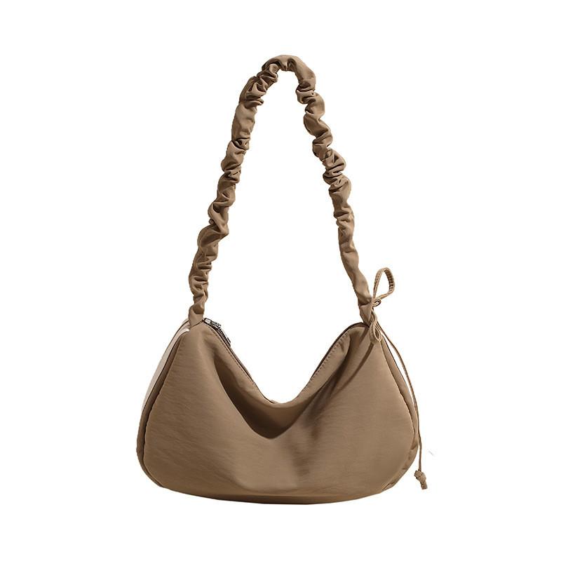 IELGY Solid Color PU Pleated Shoulder Casual Canvas Bag