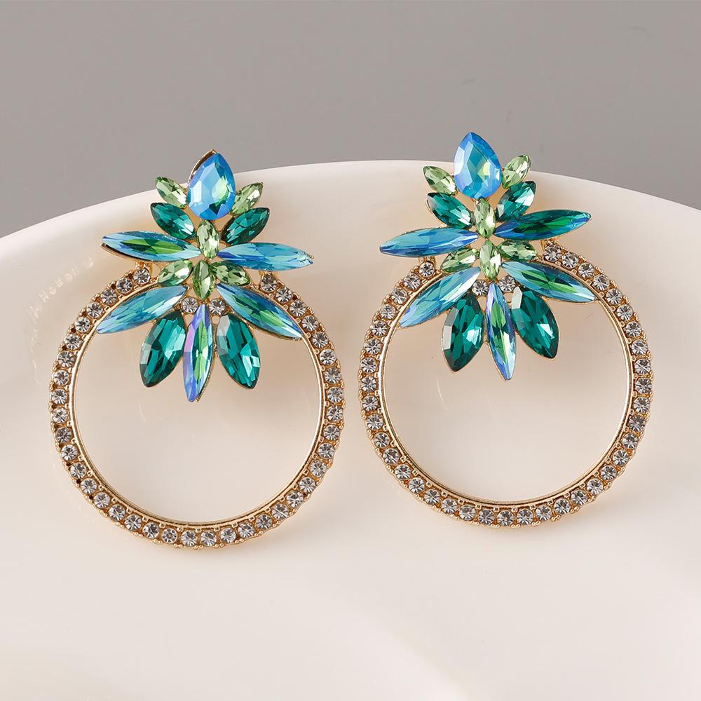 

Корейские модные серьги-гвоздики из сплава с бриллиантами, цветочные серьги для женщин, женские круглые цветочные подвески, ювелирные изделия на день рождения, подарок зелёный