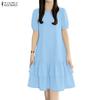 Women Casual Round Neck Solid Color Summer Short Sleeve Dress