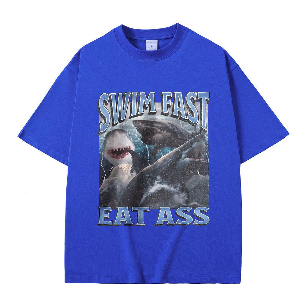 Funny Shark Print T-shirt Men Women Casual Oversized T Shirts Male Fashion Vintage Short Sleeve Unisex Soft Cotton Tshirt Tops