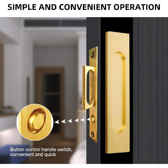 Recessed Finger Flush Pulls with Edge Pull, Sliding Barn Door Handle Hardware, for Cabinet, Pocket, Closet, Barn Door Handle Pulls (Gold,
