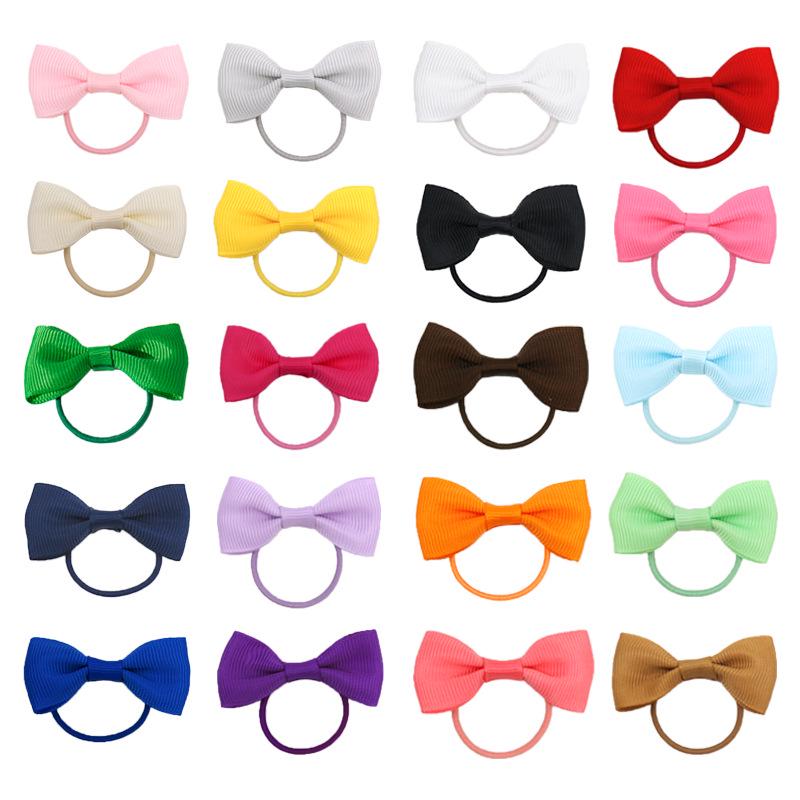 2-Inch Solid Color Bow Hair Tie for Girls - Grosgrain Ribbon Rubber Band