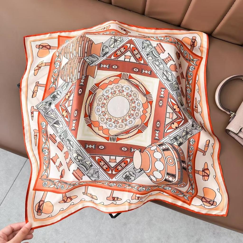 New Silk Silk Scarf Women's Spring Fashion Elegant Peony Plain Crepe Satin Silk Scarf 100% Mulberry Silk Square Scarf 53 Silk Scarf
