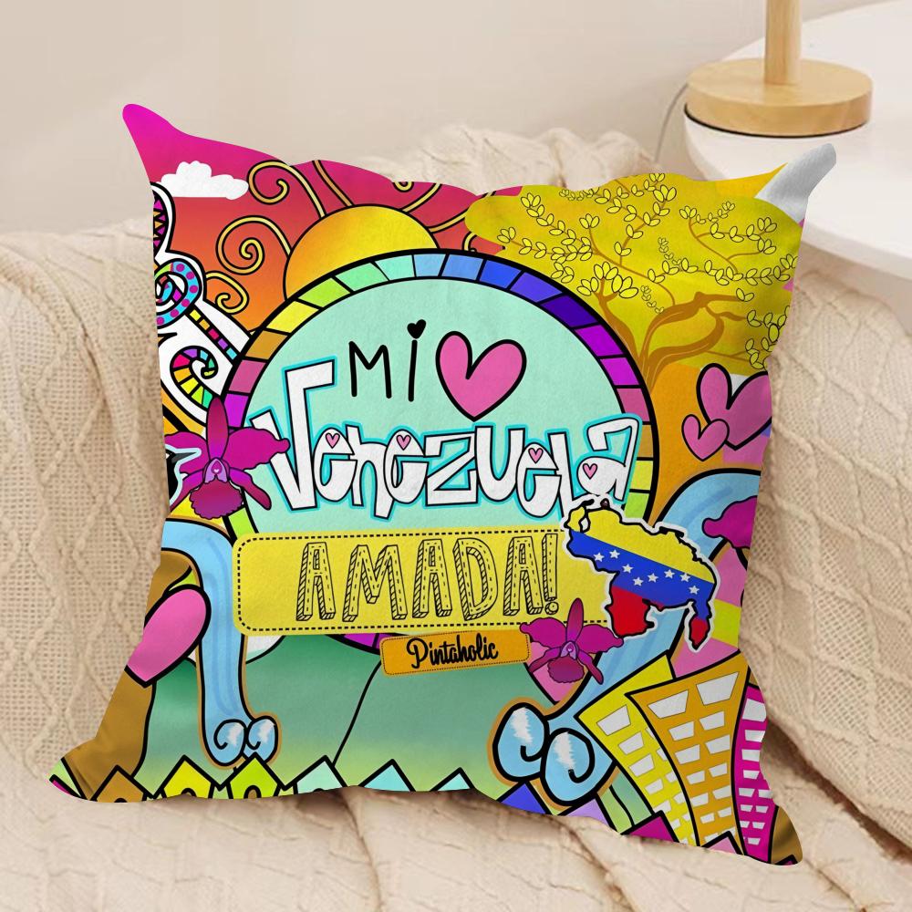 Fashion Art VVenezuela Cushion Cover Silky Short Plush Invisible Zipper Dustproof Sofa Pillow Case For Home Decor