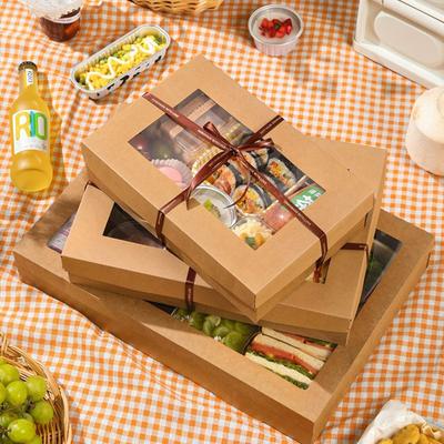 Kraft Picnic Boxes - Disposable, Eco-Friendly, for Camping, Sushi, Fruit, BBQ, Takeout, Leak-Proof, Compostable (Brown,