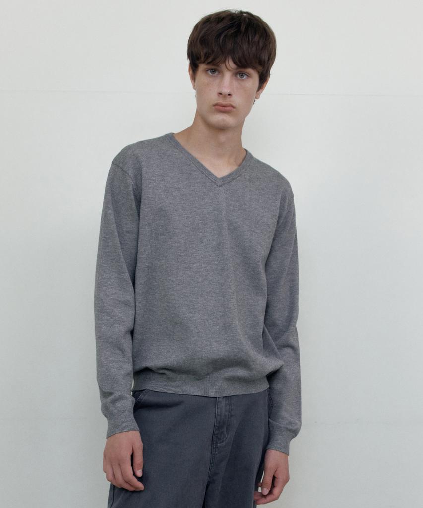 WEDNESDAY OASIS Washable Soft V-Neck Knit_Gray(Wcb6Kn104)