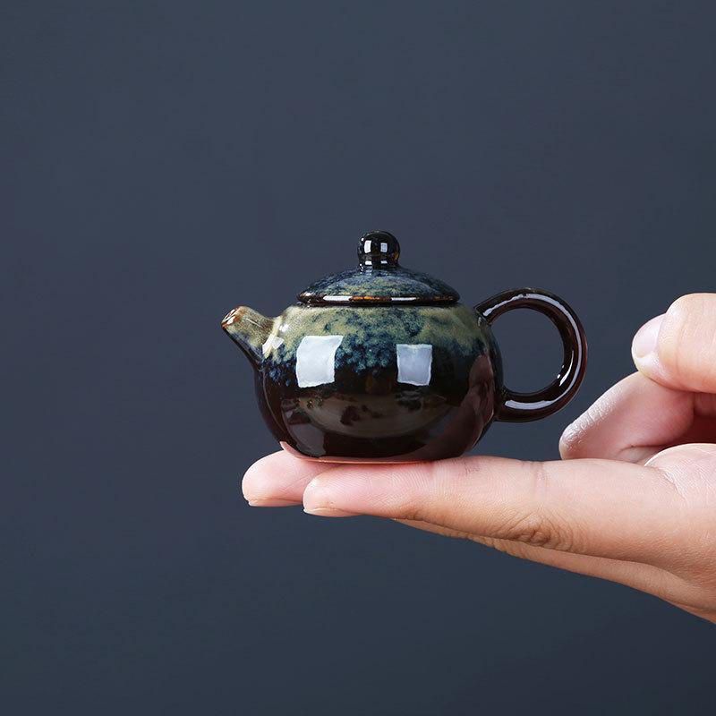 Kiln-altered Mini Purple Clay Teapot, Playable Fingertip Tea Pet and Ornament for Kung Fu Tea Sets