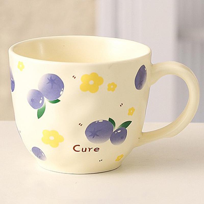 

Керамическая чашка для кофе эспрессо Кружка для воды Милая кружка с фруктовым узором Чашка для завтрака с овсянкой Подарок на День святого Валентина Парные чашки для воды 360ml голубика