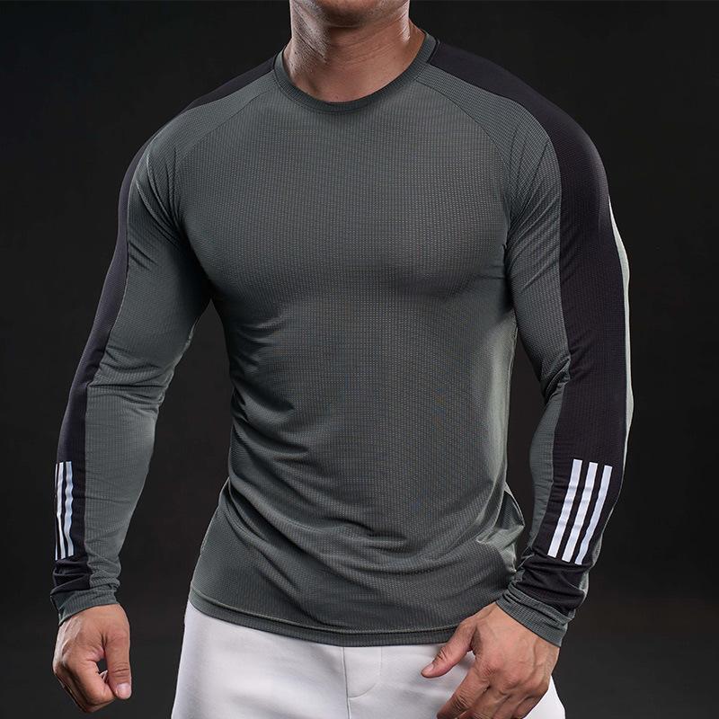 New Ice Silk Long-sleeved T-shirt Men's Spring Outdoor Leisure Sports Fitness Quick-drying Round Neck Long-sleeved T-shirt