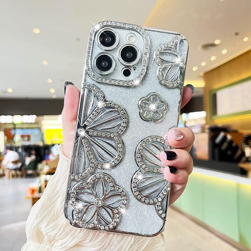 Glitzernder Farbverlauf Strass Blume Handyhülle für Apple 17 Pro Max - Mädchenhafter Stil (Passend für 11/12/15/16)