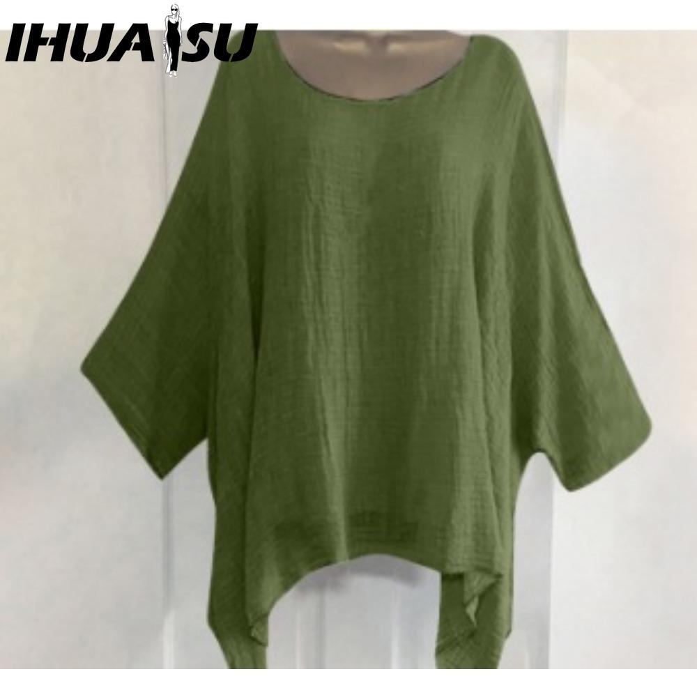 IHUASU Women's Fashion Casual Solid Color Print O Neck Blouses & Shirts