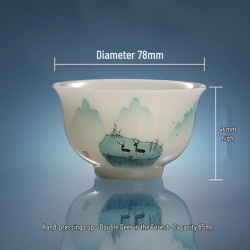 Hand-Painted Jade Ceramic Gongfu Tea Cup - Landscape Design, Perfect for Tea Tasting, Personal Use, or Gift.