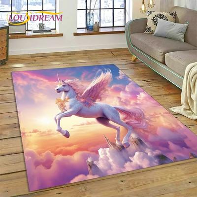 3D Cute Dream Unicorn Cartoon Girl Carpet Rug for Bedroom Living Room Home Sofa Decoration,Children Game Large Decor Floor Mat