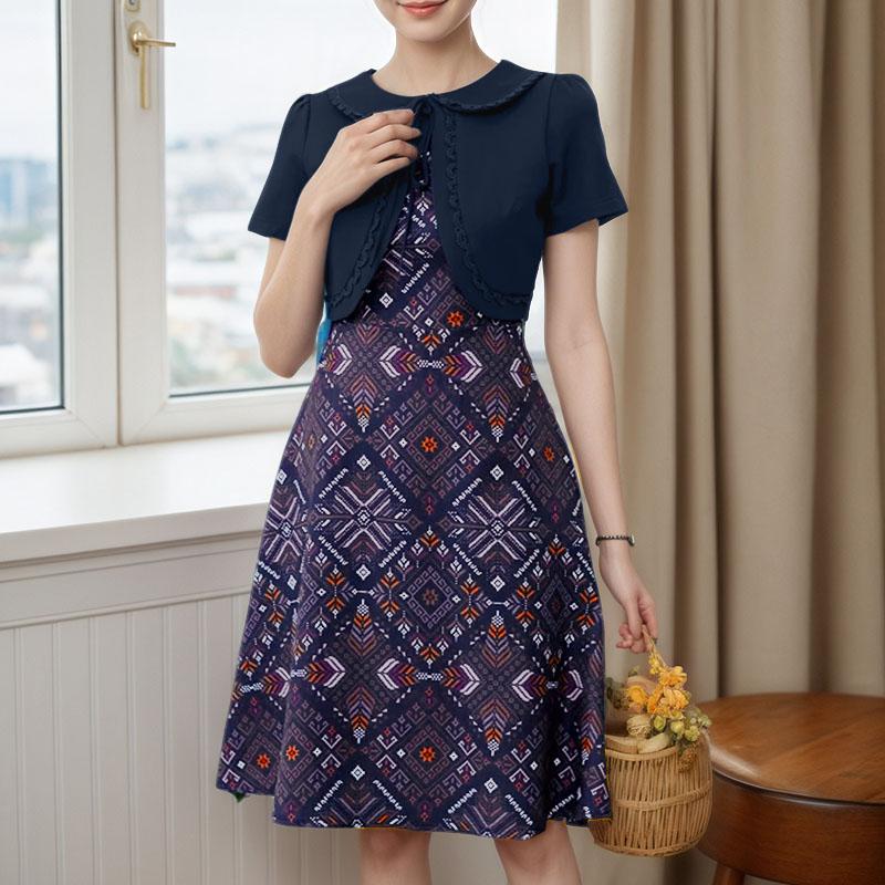 

ZANZEA Women Casual Patchwork Summer Short Sleeve Print Dress S Темно-синій