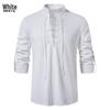 Camisa Henley de Algodón Lino para Hombre - Playa Casual Cuello Mao Manga Larga (2026)