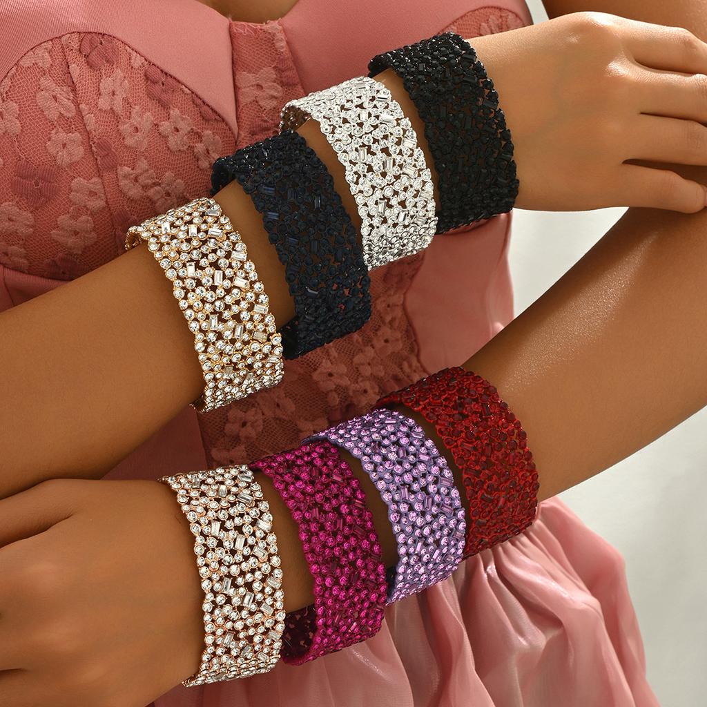 Moda Estilo Europeu e Americano Conjunto de Pulseiras Femininas Personalidade Super Brilhante Design Cravejado de Strass Pulseira de Aba Larga
