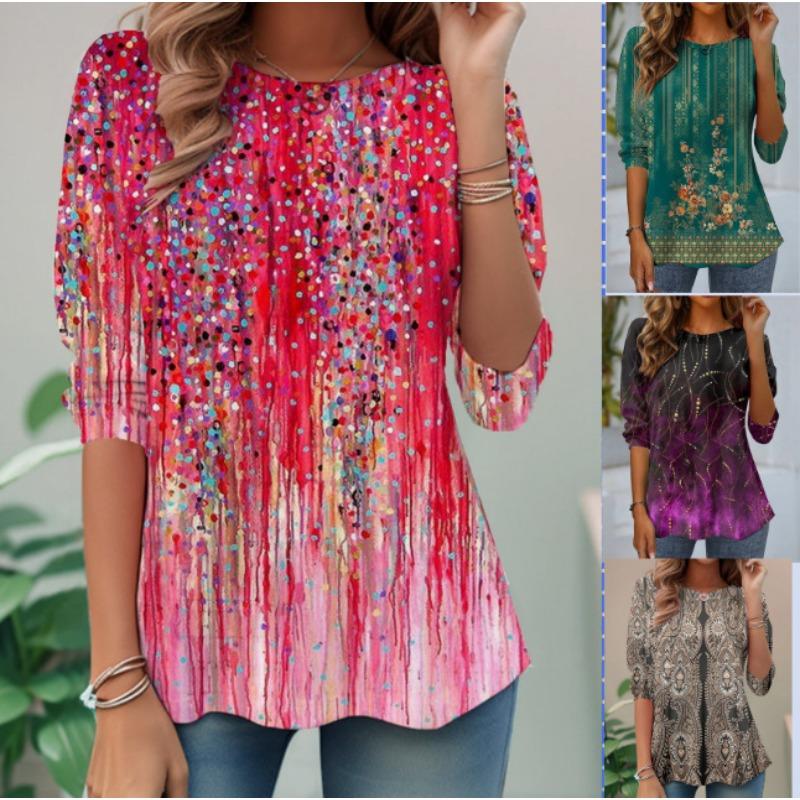 Women Autumn and Winter New 3D Printe Long Sleeved T-shirt