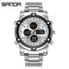 Sanda Men's Multifunctional Large Dial Steel Strap Waterproof Watch with Three Time Zones for Outdoor Sports - Model 3394