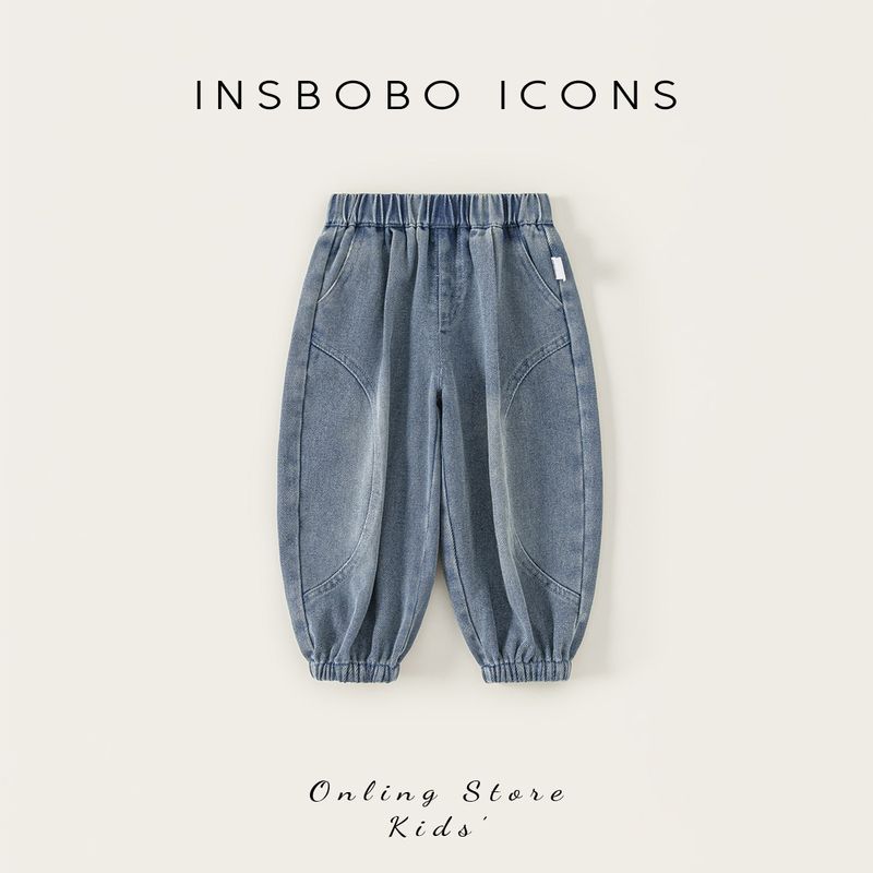 Insbobo Boys  Pants Spring 2026 New Children s Jeans Spring and Autumn Boys  Casual Pants Baby Children s Clothing Cowboy Blue 90