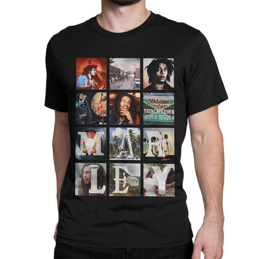 Bob-Marley Collage Reggae T-Shirt for Men Women Jamaican Music Vintage Pure Cotton Tees Short Sleeve T Shirts 6XL Clothing