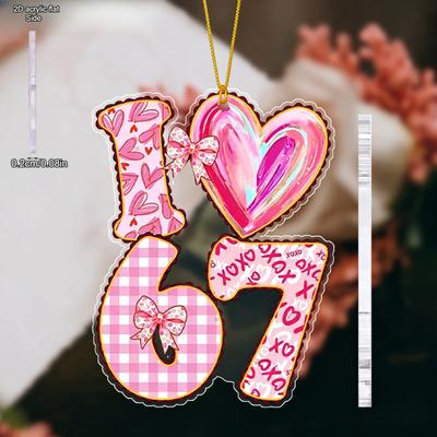 Valentine'S Day Digital Acrylic Decoration | Pink Heart I Love 67 Xoxo Romantic Pendant for Couples, Hanging Art Deco Style, Ideal for Anniversary