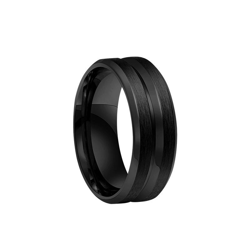 Men's Wedding Ring with Black Groove Beveled Edge Fashion Engagement Ring for Men Suitable for Festival
