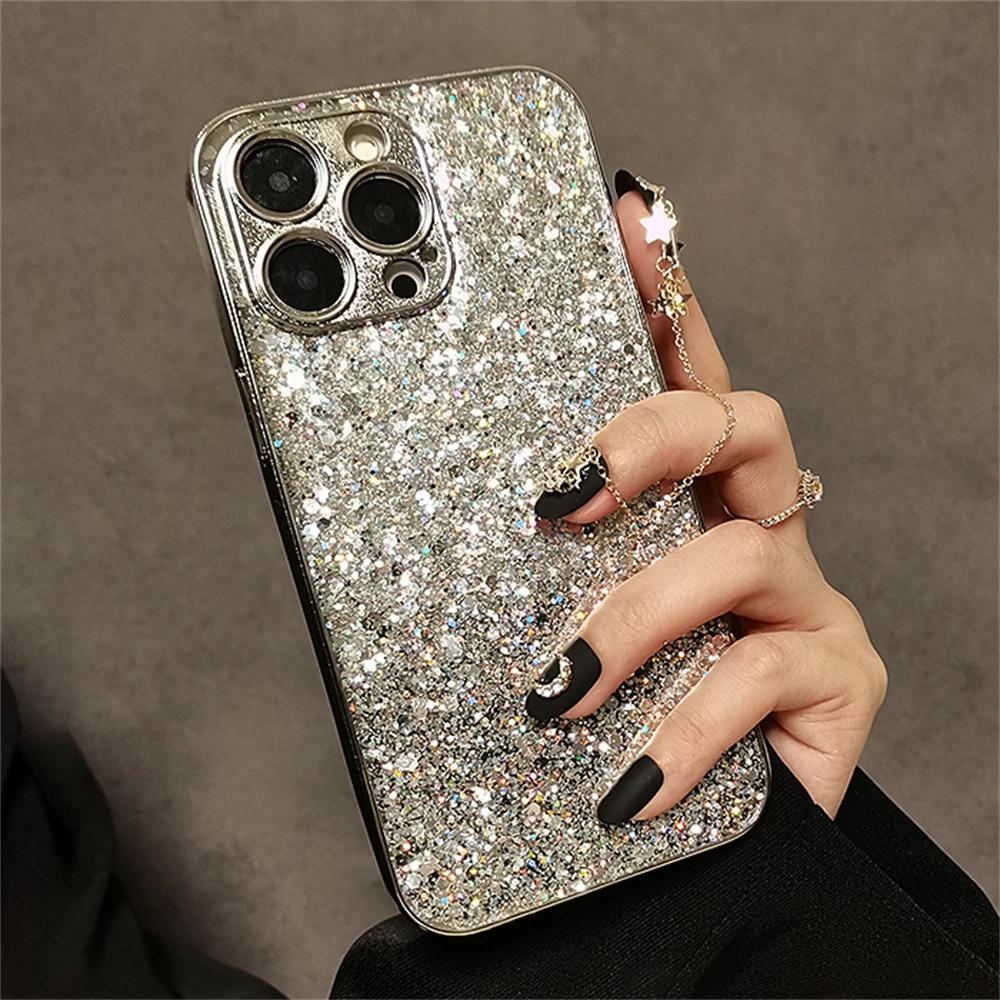 Luxury Bling Glitter Sequins Plating Soft Case For iPhone 17 Air 16 15 14 13 12 11 Pro Max Plus Lens Protective Shockproof Cover