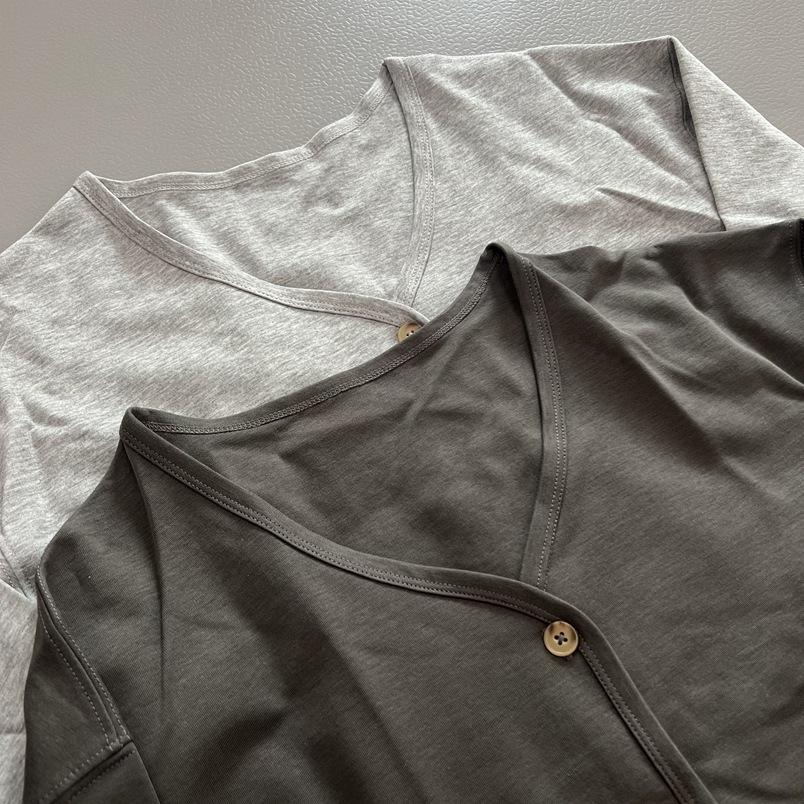 Women's V-Neck Cardigan: Minimalist Japanese Commuting Style, Long Sleeve Cotton Knitwear for Spring