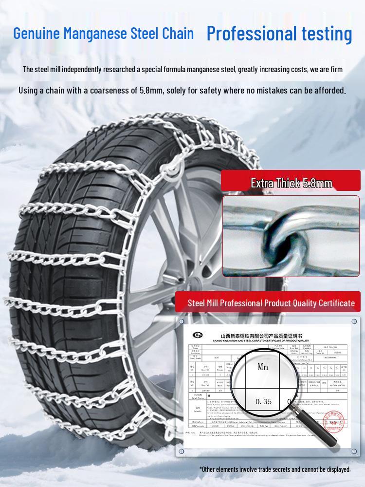 Extra Thick Anti-Skid Manganese Steel Chains for SUVs, Sedans, Off-Road Vehicles, Winter Snow Tires