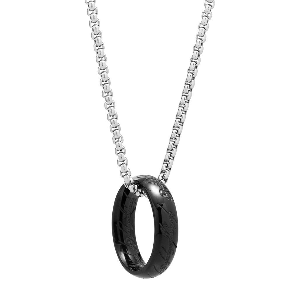 Creativity Engraved Gold Plated Stainless Steel The Ring Pendant Necklace One Pc Ring Necklace for Men Women Girls Teens Gifts