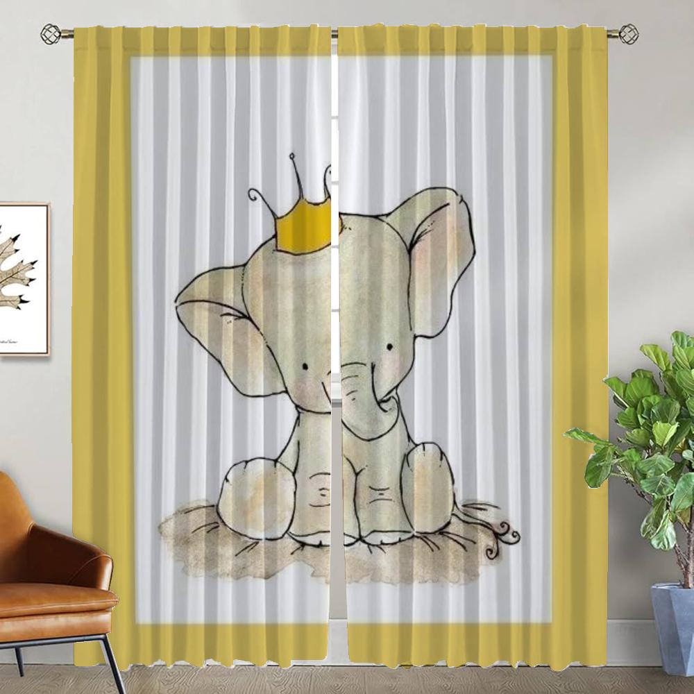 

Set Of 2 Elegant Elephant Room Curtains Living Tulle Bedroom Window Curtain Home Interior Partition Camera For Great Made Polyester W100*H130(CM)-Hooks&2PCS