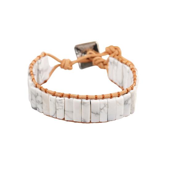 Bohemian Stone Bracelet Handmade Natural Stone Tube Beads Bangle Adjustable Unisex Boho Bracelet Gift for Him Her