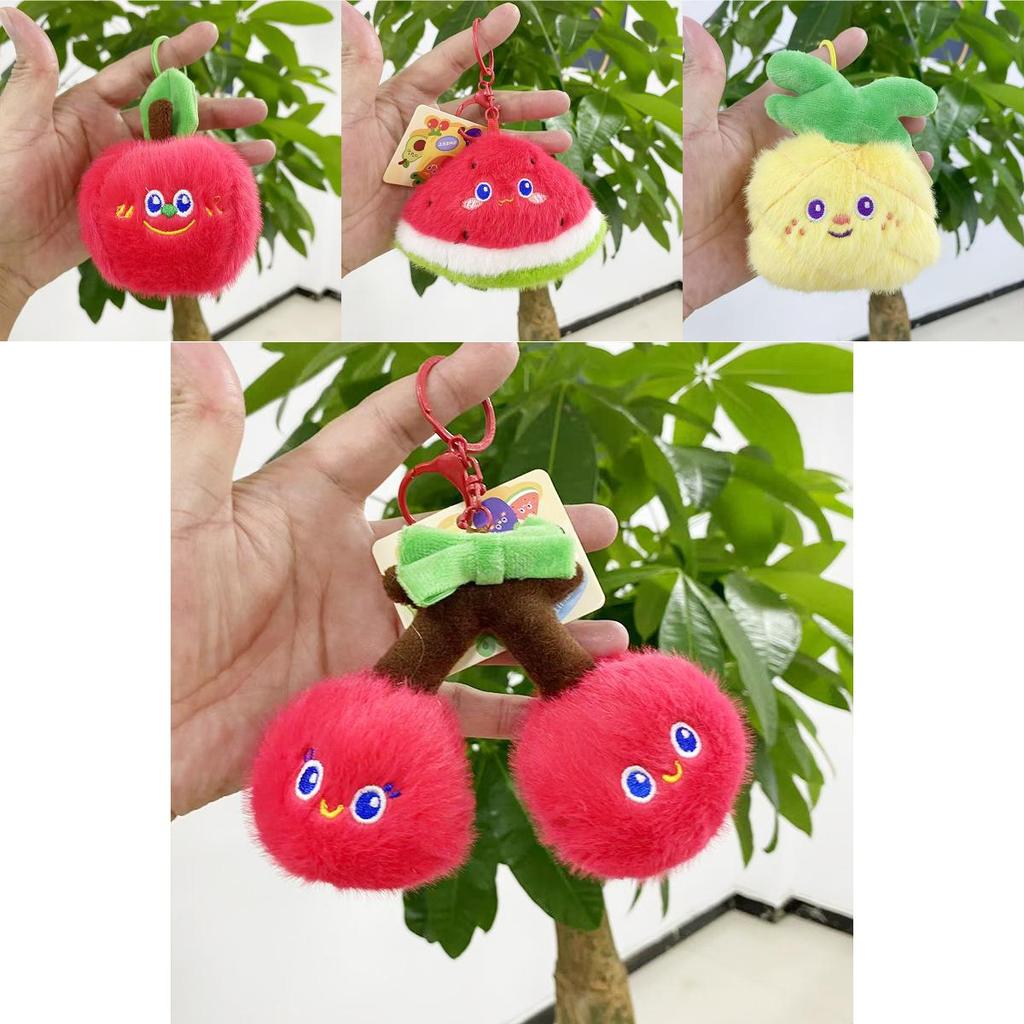 Adorable Plush Fruit Toy Collection Including Watermelon Apple And Strawberry Doll Keychain