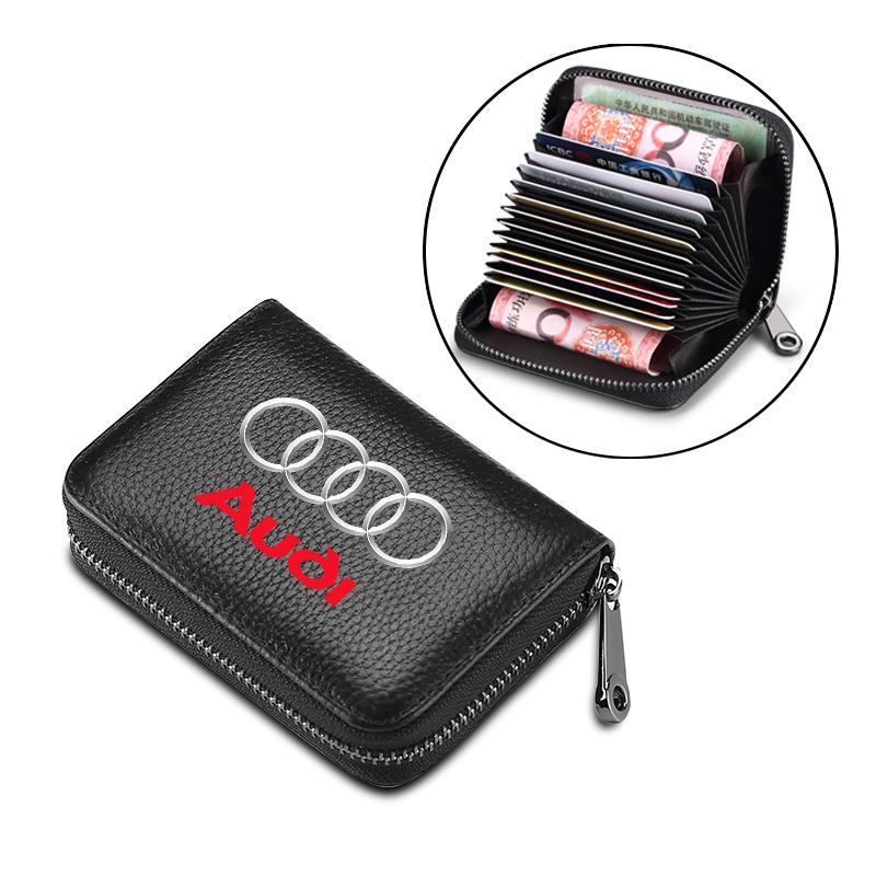Leather Car Driver's License ID Card Bank Card Wallet Car Styling For Audi TT Q3 Q5 Q7 Q8 B5 B6 B7 B8 B9 Q7 8P 8V 8L A3 A4 A5 A6 A7 A8 8L R8
