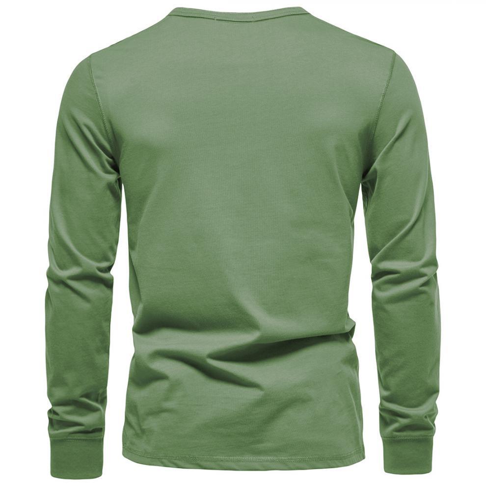 2023 Men's European & American Henley Collar Long Sleeve Solid Casual T-Shirt