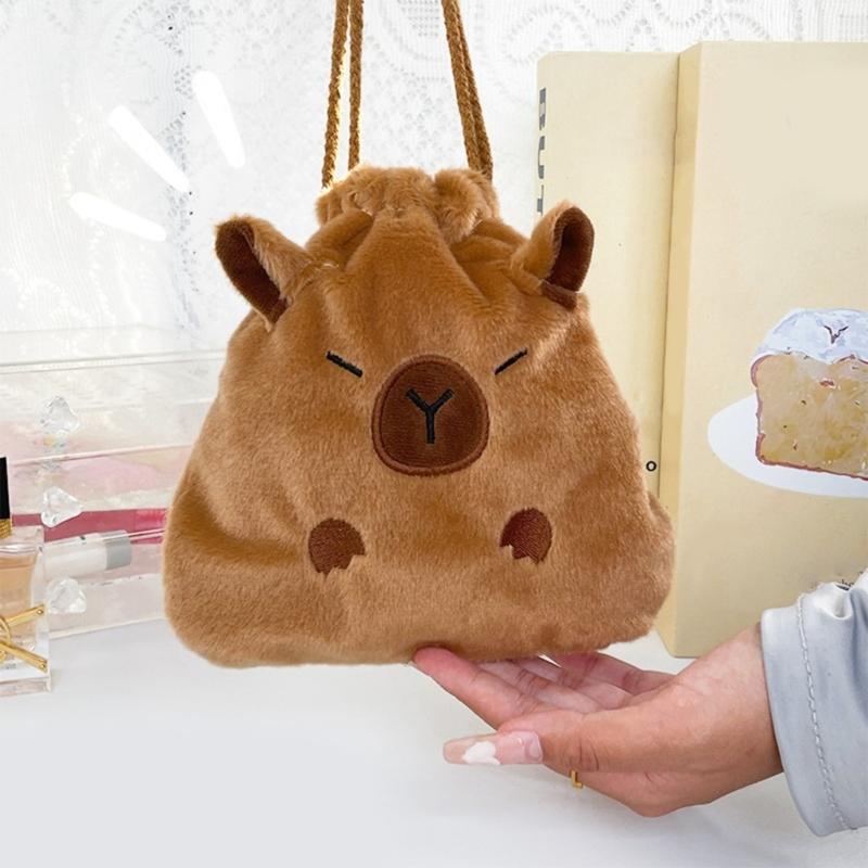 Unique Capybara Plush Cosmetic Pouch Large Capacity Drawstring Storage Bag Festival Gift Bags for Travel and Daily Use