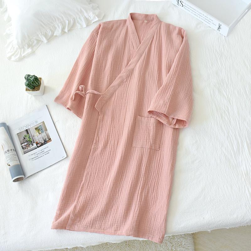 Unisex Cotton Gauze Nightgown: Lightweight, Large Size Robe for Men and Women – Soft, Breathable Pajamas or Bathrobe.