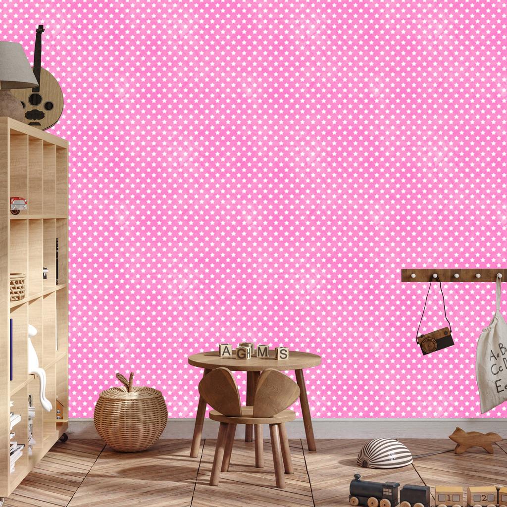 Stars Wallpaper, Powder Pink Background, Powder Pink Center, 50x1000