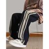 Men's Side Double Stripe Drawstring Wide Leg Sweatpants Summer Loose Straight Casual Pants
