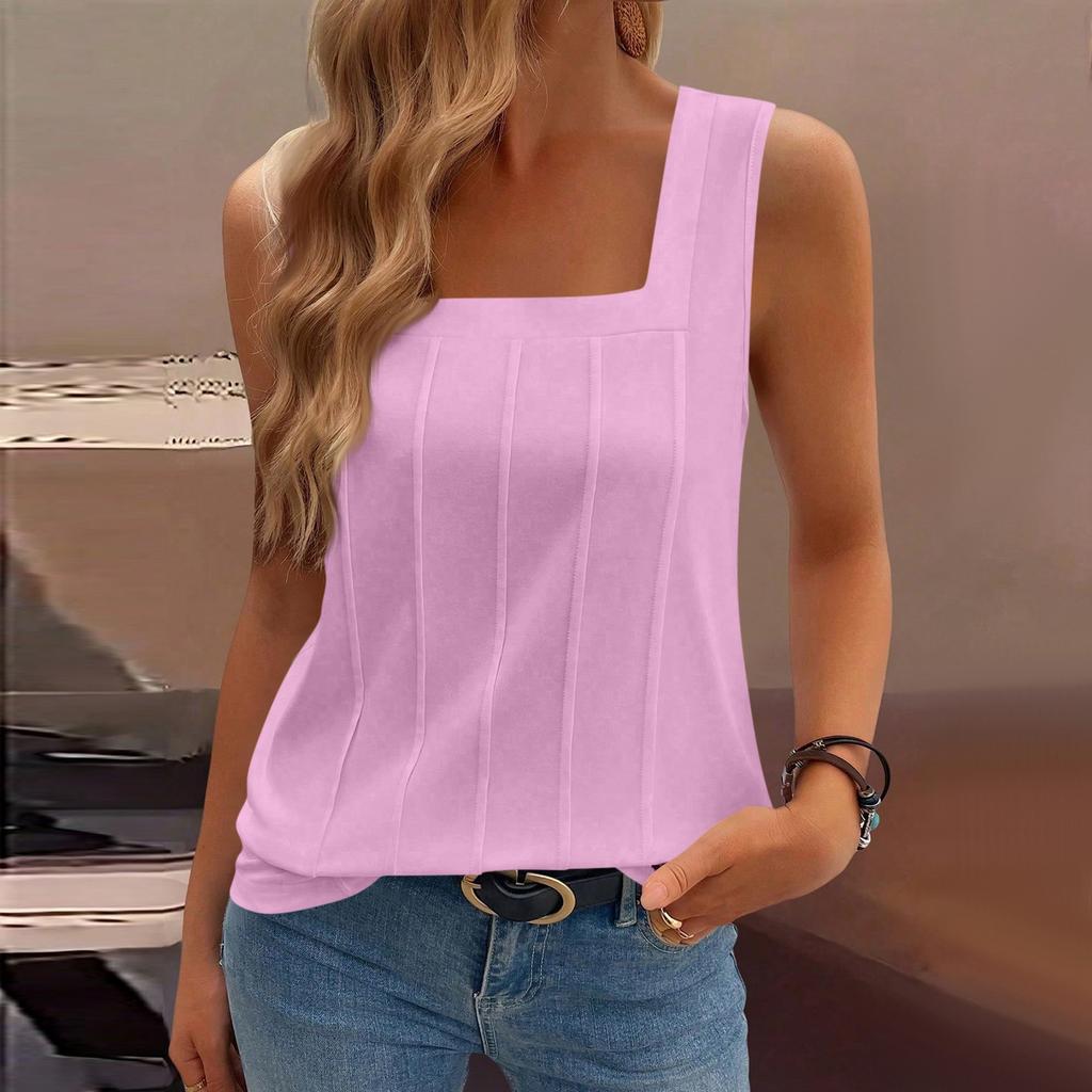 Women's Casual Fashion Square Neck Pleated Knit Sleeveless Vest Top