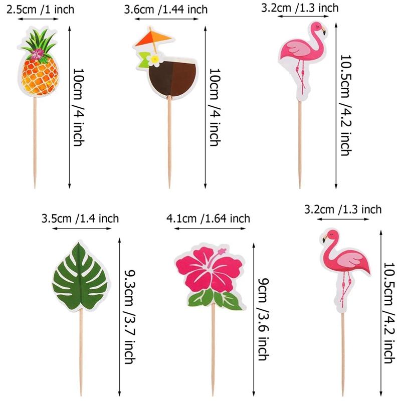 24Pcs Hawaiian Cupcake Toppers Flamingo Pineapple Palm Leaves Toothpicks Tropical Summer Beach Birthday Party Cake Decoration