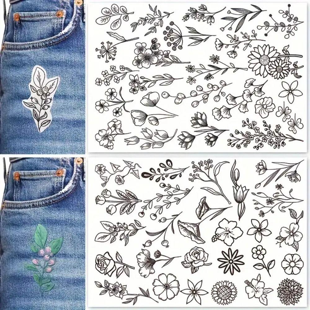 2Sheets Flowers and Leaf Designs Stitching Embroidery Paper DIY Hand Sewing Stabilizers  Beginners